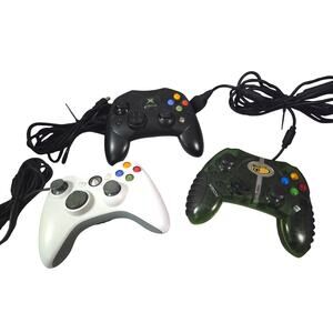 LOT 3 Vtg Official Original Microsoft Xbox Controller Wired S Type Black 360
